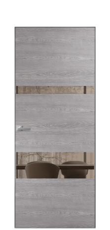 Дверь межкомнатная Vetro 12 Цвет Дуб Кварц Покрытие Шпон натуральный  Наличник Скрытый короб хром Цена 61300