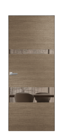 Дверь межкомнатная Vetro 12 Цвет Дуб Кофе Покрытие Шпон масло  Наличник Скрытый короб хром Цена 62350