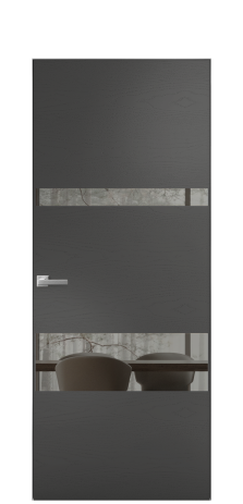 Дверь межкомнатная Vetro 12 Цвет Ясень Антрацит Покрытие Шпон крашеный  Наличник Скрытый короб хром Цена 59600